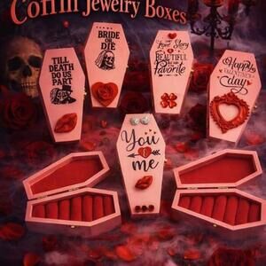 Mini Pink Valentine Coffin Trinket/Ring Boxes – Gothic Romance Decor 6x3 inch